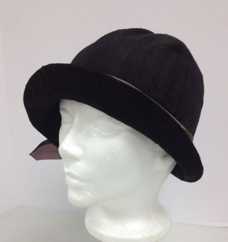 This black silk duppioni cloche was made in 2017 for the character of Bessie in the TV series Damnation.