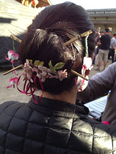 This is the "chopsticks" hair decoration on the actress.