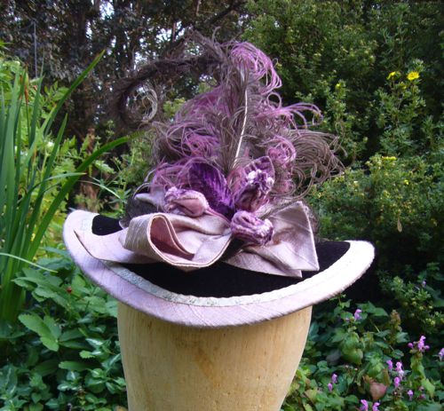 Round hat made for Virginia Madsen in “Hell On Wheels” 2012, buckram frame covered with black velvet.