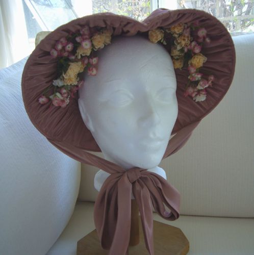 Marie Stuart style bonnet made for “September Dawn” 2007, the shape is more from the 1850’s and not historically accurate.