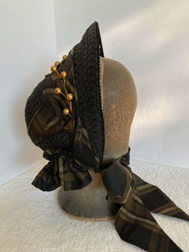 1860s-straw-bonnet-black-brown-plaid-trims2