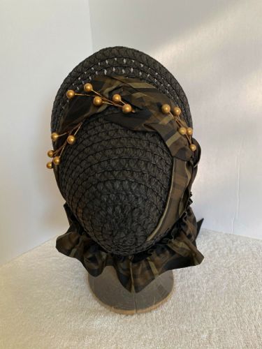 1860s-straw-bonnet-black-brown-plaid-trims7