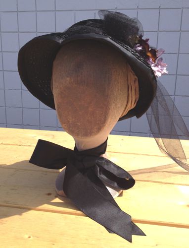 This bonnet started out as a 1960's bucket hat and was remodelled for a funeral scene in "Hell On Wheels" in 2014.