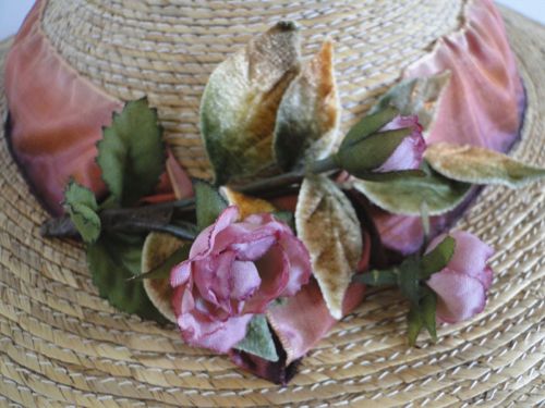Detail of the flower decoration on "Ruth's" straw hat - tiny roses.