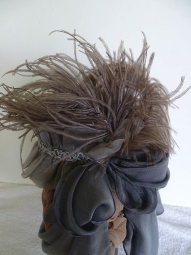 Detail of natural ostrich feathers and bow at back of pillbox hat. The price for this hat is $160 CDN.