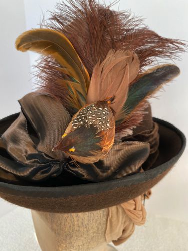 Detailed view of front left side of the hat.