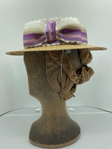 A striped ribbon in shades of mauve and cream was used for the trim.